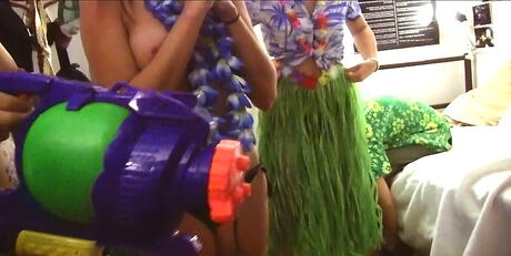 Sexy coeds Li, Sam Norton and Jordan Denae in awesome college orgy 